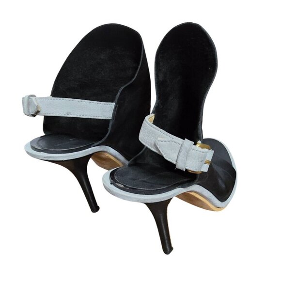 Balenciaga Glove Black Leather Cut Out Peep Toe Stiletto High Heels - Picture 7 of 16